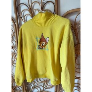 Disney Catalog Vintage Bambi Fleece Sweatshirt Yellow Mock Neck Large